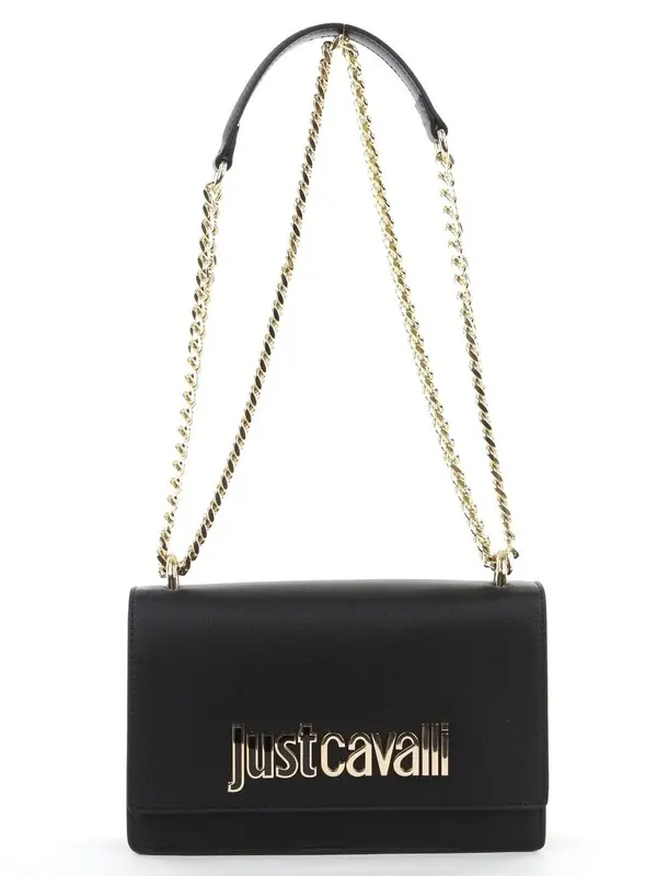 Gold Metal Logo Chain Shoulder Bag