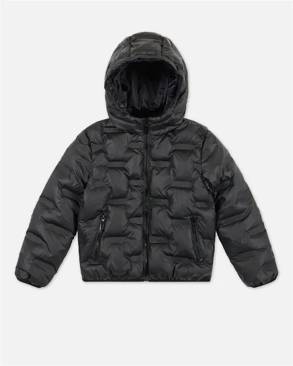 Hooded Down Jacket with Allover Logo