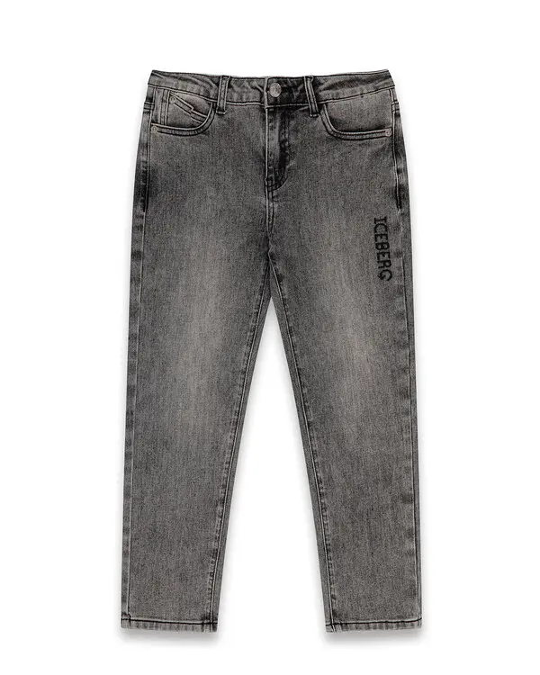 Washed Denim Jeans with Vertical Logo