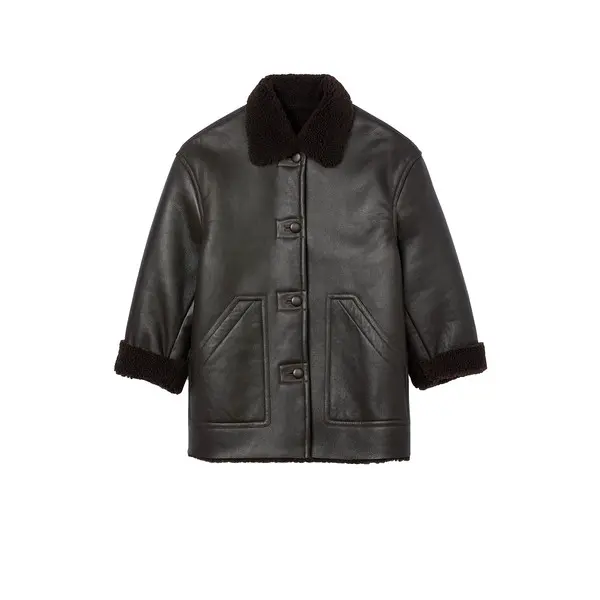 Fur-lined Collar Shearlling Leather Coat