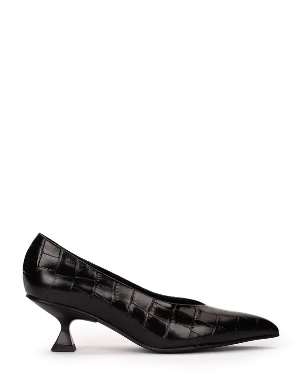 Pointed-Toe Pumps with a Sculptural Heel and Crocodile-Embossed Texture