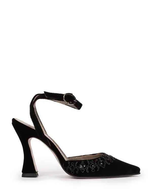Velvet Slingback Heels with Beaded Embellishments
