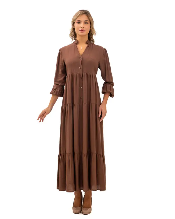 Smock Maxi Dress with Ruffled Sleeves