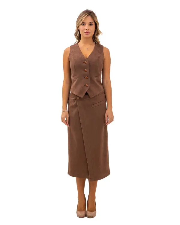 Faux Suede Button-Front Vest