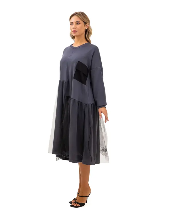 Relaxed Fit Drop-Waist Dress with Flounce Tulle