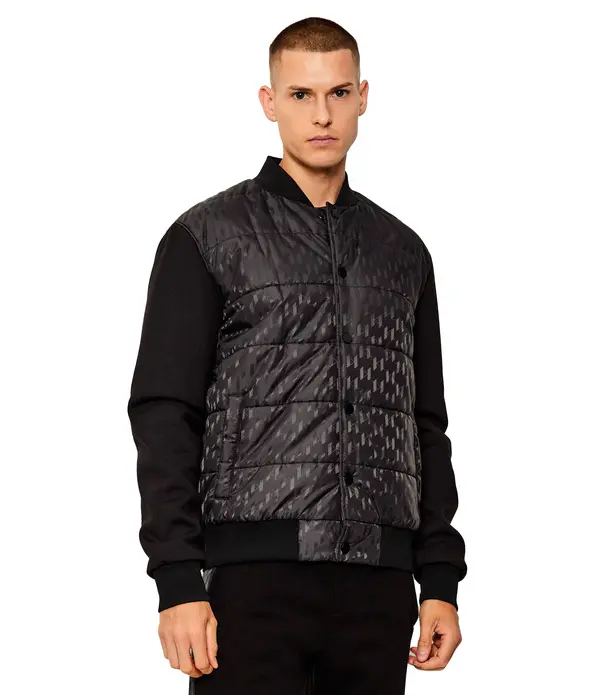 Bomber Jacket with Quilted Pattern and Knit Sleeves Image