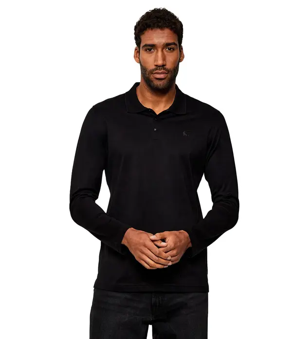 Long-Sleeve Polo Shirt with Embroidered Logo