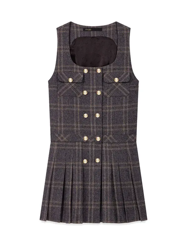 Short Pleated Checked Dress