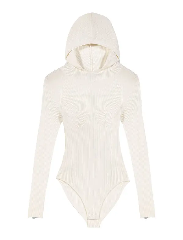 Hooded Ribbed-Knit Bodysuit