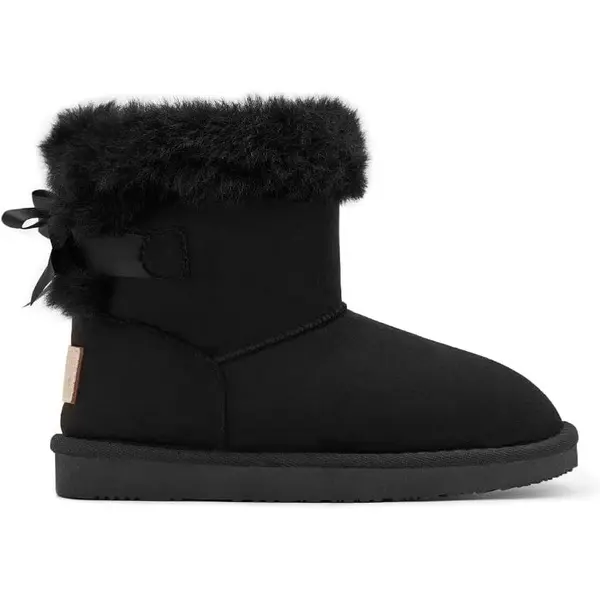 Suede-Style Winter Boot with Faux Fur Trim and Back Bow