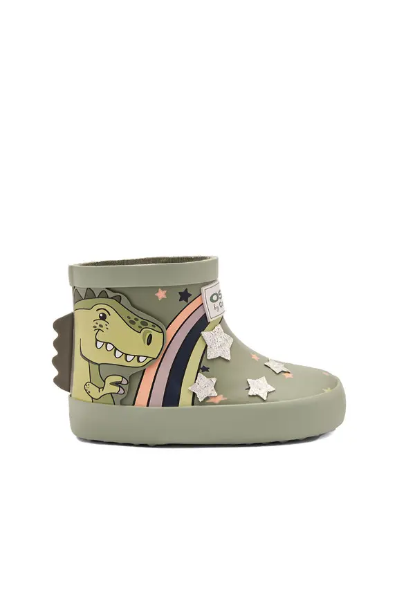 Ankle Rubber Boots with Dinosaur and Rainbow Print