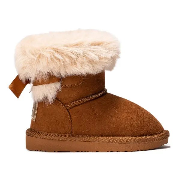 Warm Boots with Fluffy Collar and Ribbon Tie