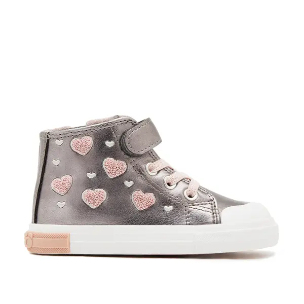 Heart Pattern Mid-Top Sneakers with Velcro Strap