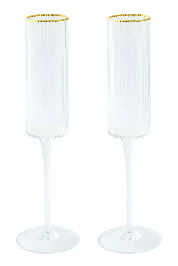 Set Of 2 Flutes 200 Ml In Color Box With Rim Gold