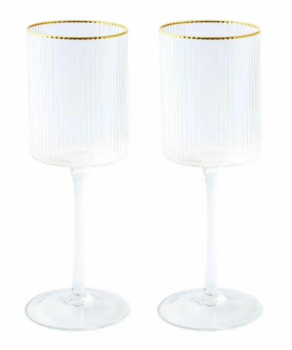 Set Of 2 Wine Glasses 300 Ml In Color Box With Rim Gold