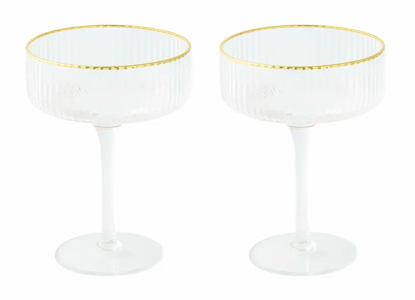 Set Of 2 Cocktail Glasses 250 Ml In Color Box With Rim Gold