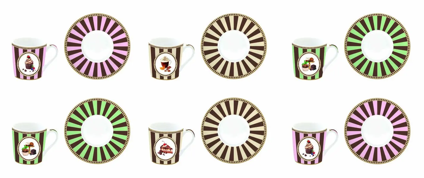 Set 6 Coffee Cups & Saucers In Porcelain 100 Ml In Gift Box Sweet Moments Image