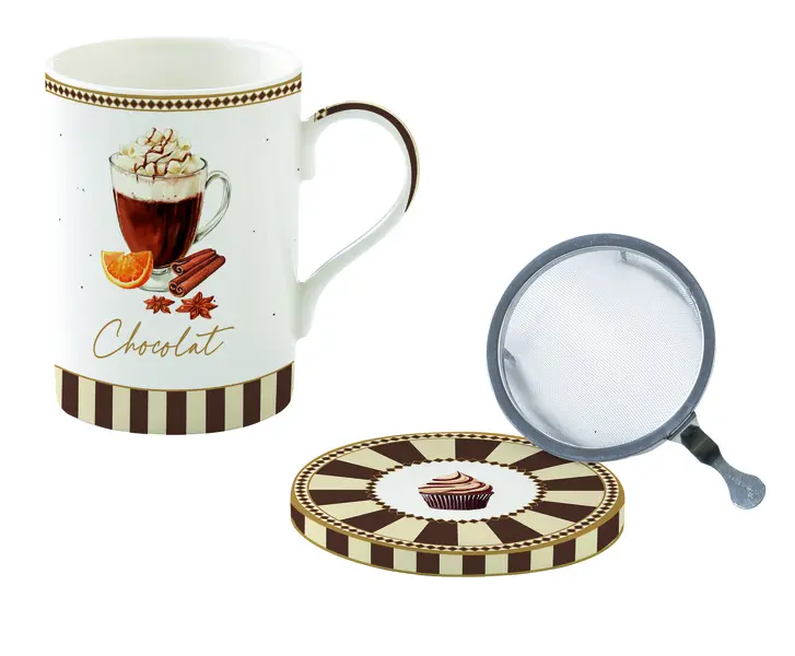 High Quality Fine China Mug 350 Ml With Lid And Metal Infuser In Colour Box Sweet Moments Image