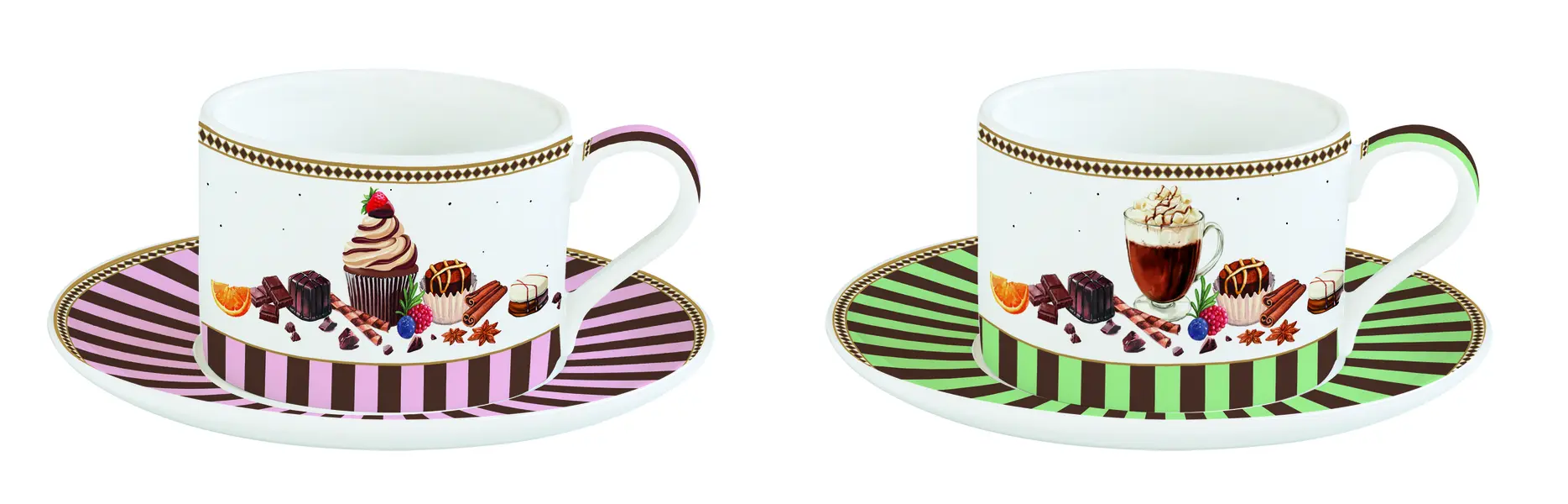 Set 2 Porceain Cups & Saucers  240 Ml In Gift Box Sweet Moments Image
