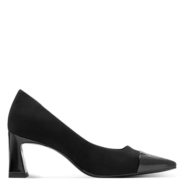Two-Tone Block Heel Pump with Patent Toe