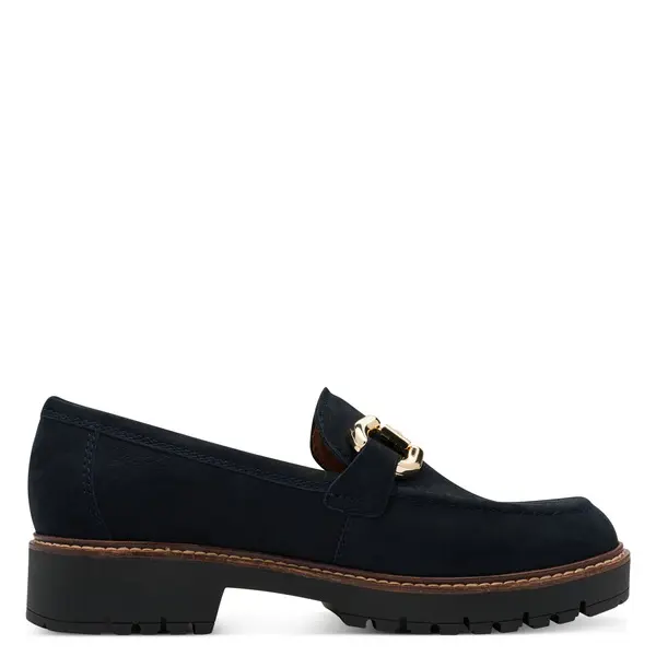Suede Loafer with Gold Horsebit Detail Image