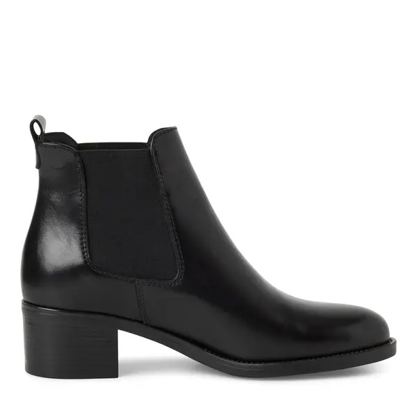 Leather Elastic-Panel Block Heel Ankle Boot Image