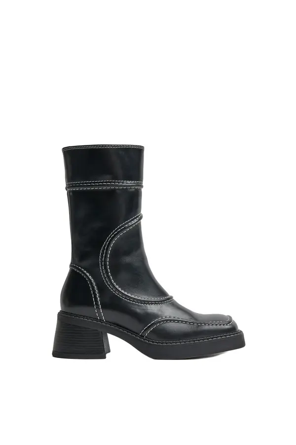 Malene Leather Ankle Boots with White Stitching