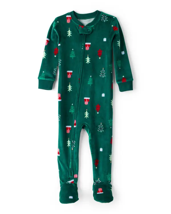 Baby Green Trees DreamPlush Long-Sleeve Snug Fit 1-Piece Pajamas - Green