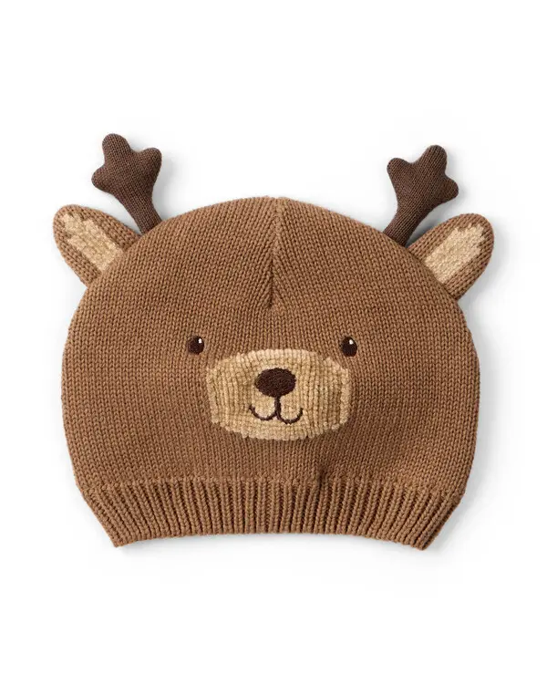 Baby Christmas Reindeer Crochet Hat - Brown