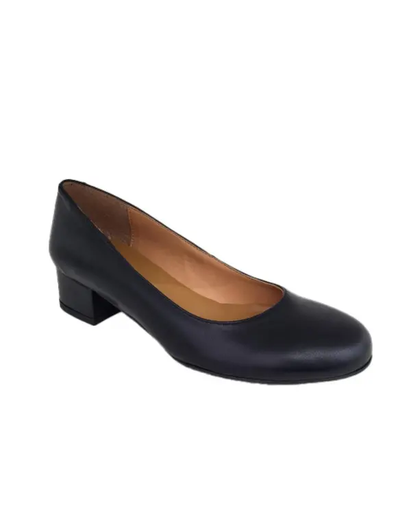 Leather Classic Pump with Low Block Heel