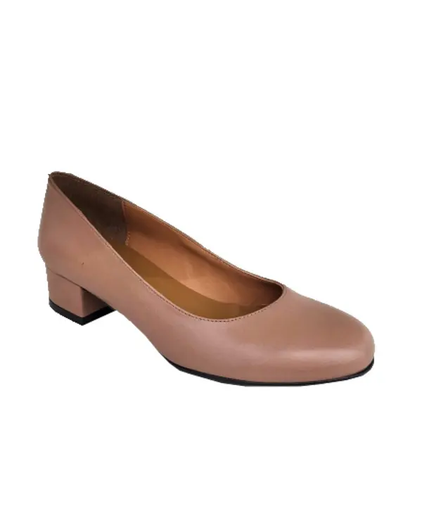 Leather Classic Pump with Low Block Heel
