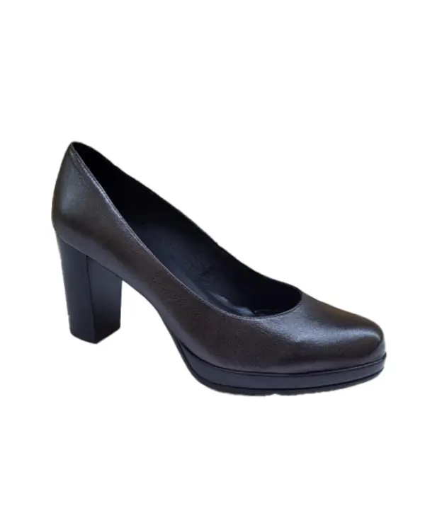 Leather Platform Pump with High Block Heel