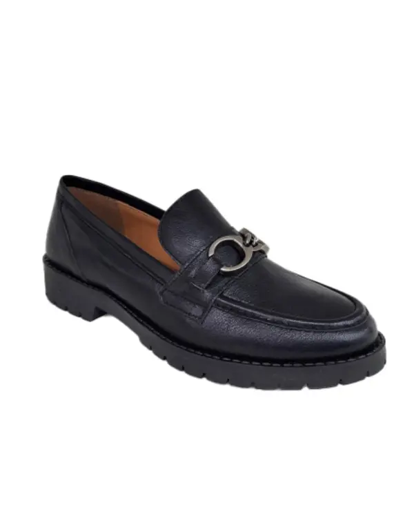 Leather Loafers with Chain Hardware and Lug Sole