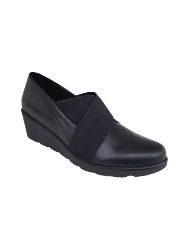 Leather Wedge Pump with Elastic Crisscross Strap