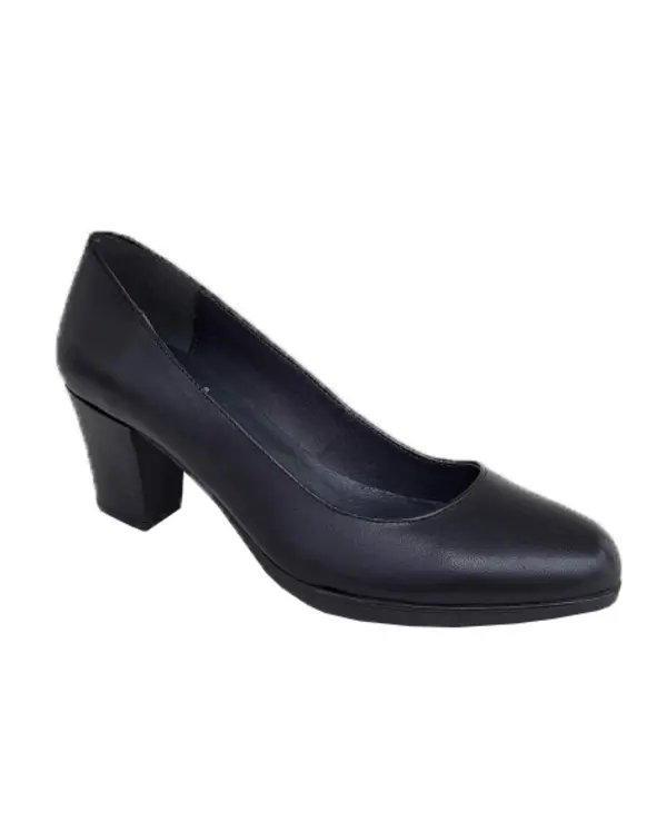 Leather Classic Pump with Mid-Height Block Heel