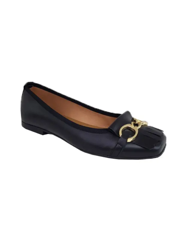 Square Toe Ballerina with Tassel Fringe and Metal Hardware