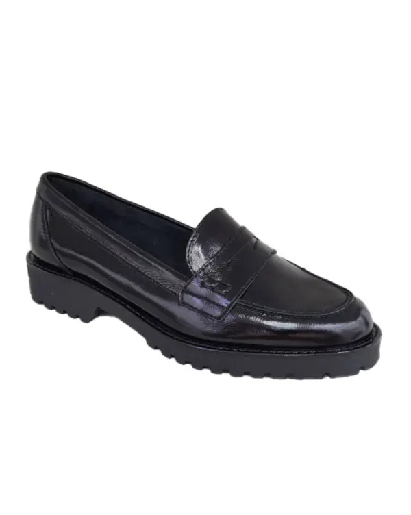 Glossy Platform Loafer with Heavy Tread Sole