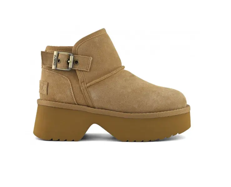 Suede Platform Ankle Boot with Buckle