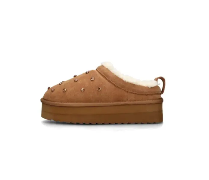 Embellished Suede Platform Slippers