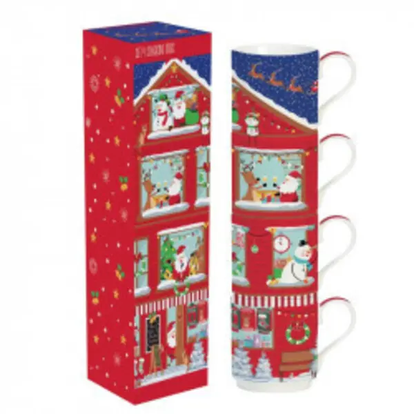 Set 4 Porcelain Stacking Mugs 275 Ml