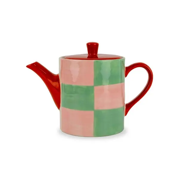 Stoneware teapot. Capacity 850 ml. Color: pink and green.