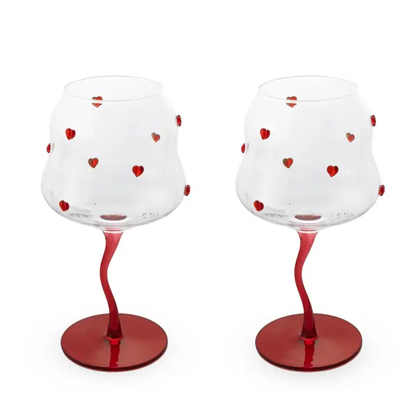 Set of 2 cocktail glasses. Capacity 450 ml. Red heart decoration.
