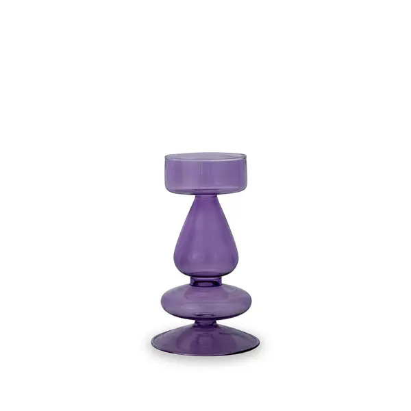 Glass candle holder or bud vase. Ø 8.8 x 8.8 x 15 cm. Color: purple.