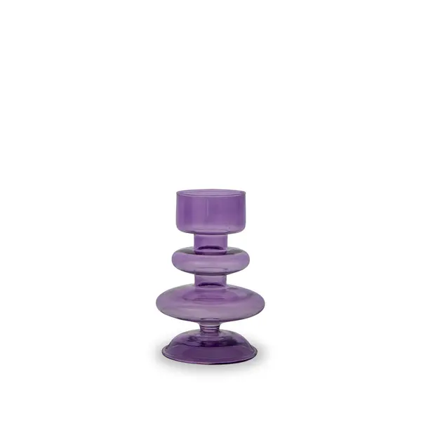 Glass candle holder or bud vase. Ø 9 x 9 x 12 cm. Color: purple.