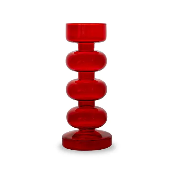 Glass candle holder or bud vase. Ø 9.5 x 9.5 x 23 cm. Color: Red.