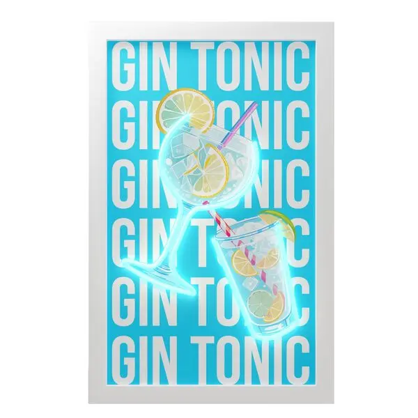 Frame with neon details. Gin and Tonic decoration. Dimensions: 30x50cm.
