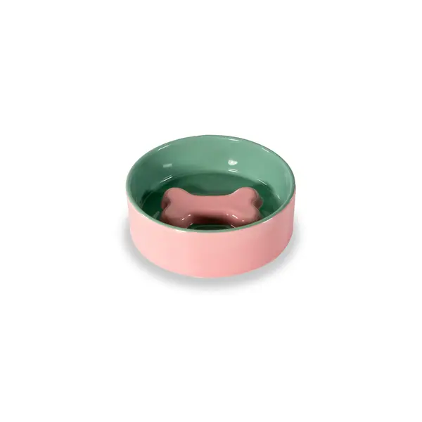 Bone bowl. Ø 12 cm. Color: green and pink.