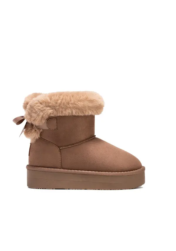 Faux-Suede Platform Boots with Fur Cuff