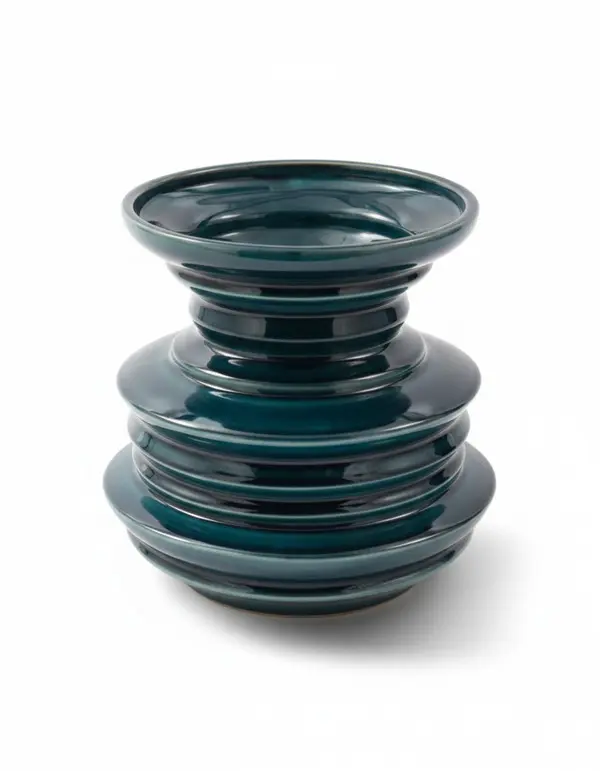 Drak Green Stacked Plates Vase Image