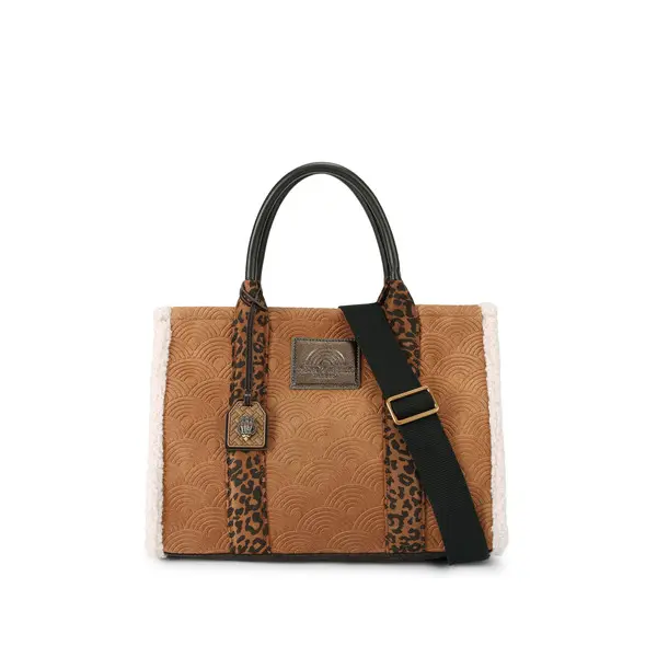 Suede Quilted Southbank Tote Bag with Shearling Trimand Leopard Print Image